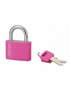 Lucchetto Maxium color 50mm, arco acciaio temprato, rosa, corpo alluminio, 2 chiavi - THIRARD