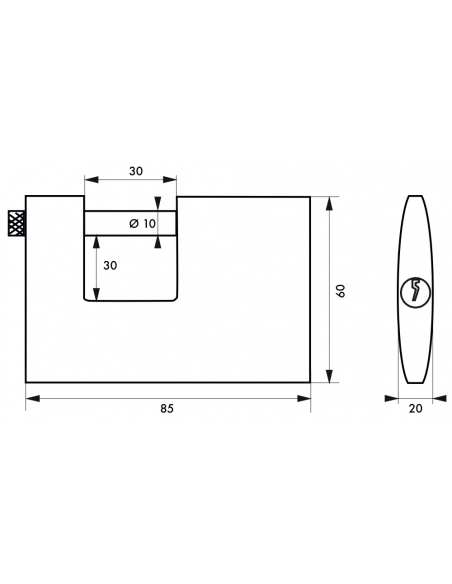 Lucchetto Cargo 85mm, 2 chiavi HG5, ottone pieno, arco acciaio inox, serranda, container, garage, per industria - THIRARD