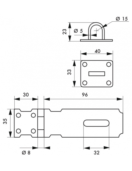 Porta lucchetto per armadi e porte, 100mm, occhiolo acciaio zincato, viti incluse - THIRARD