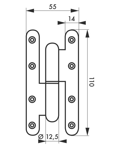 Cerniera per porta sinistra, 110x55mm, acciaio zincato - THIRARD