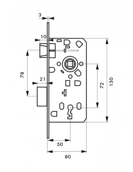 Serratura da incasso Patent per porta interna, asse 50 mm, interasse 72 mm, 1 chiave – THIRARD