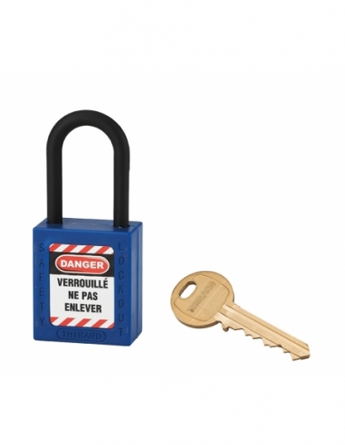 Lucchetto in ABS 38 mm, arco in nylon Ø 6 mm H 38 mm, blu, 1 chiave – THIRARD