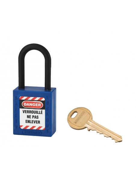 Lucchetto in ABS 38 mm, arco in nylon Ø 6 mm H 38 mm, blu, 1 chiave – THIRARD