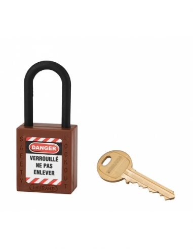 Lucchetto in ABS 38 mm, arco in nylon Ø 6 mm H 38 mm, marrone, 1 chiave – THIRARD