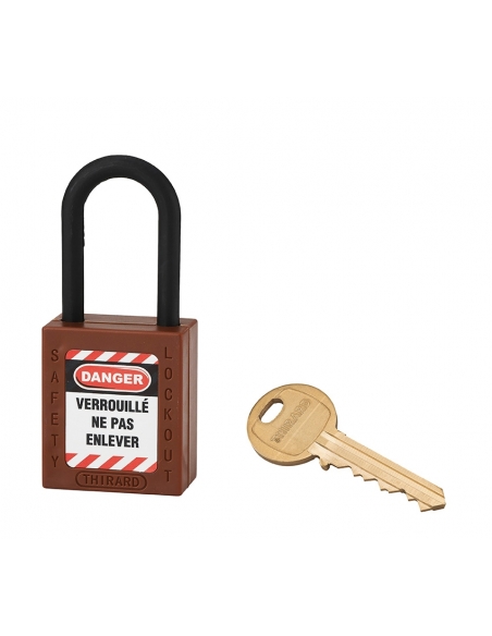 Lucchetto in ABS 38 mm, arco in nylon Ø 6 mm H 38 mm, marrone, 1 chiave – THIRARD