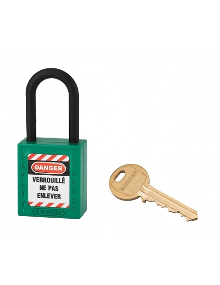 Lucchetto in ABS 38 mm, arco in nylon Ø 6 mm H 38 mm, verde, 1 chiave – THIRARD