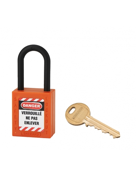 Lucchetto in ABS 38 mm, arco in nylon Ø 6 mm H 38 mm, arancione, 1 chiave – THIRARD