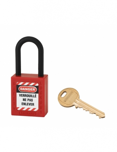 Lucchetto in ABS 38 mm, arco in nylon Ø 6 mm H 38 mm, rosso, 1 chiave – THIRARD