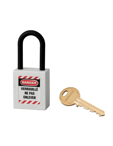 Lucchetto in ABS 38 mm, arco in nylon Ø 6 mm H 38 mm, bianco, 1 chiave – THIRARD