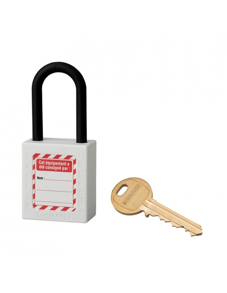 Lucchetto in ABS 38 mm, arco in nylon Ø 6 mm H 38 mm, bianco, 1 chiave – THIRARD