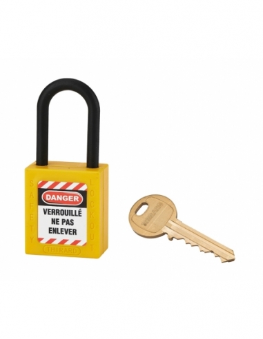 Lucchetto in ABS 38 mm, arco in nylon Ø 6 mm H 38 mm, giallo, 1 chiave – THIRARD