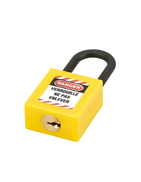 Lucchetto in ABS 38 mm, arco in nylon Ø 6 mm H 38 mm, giallo, 1 chiave – THIRARD