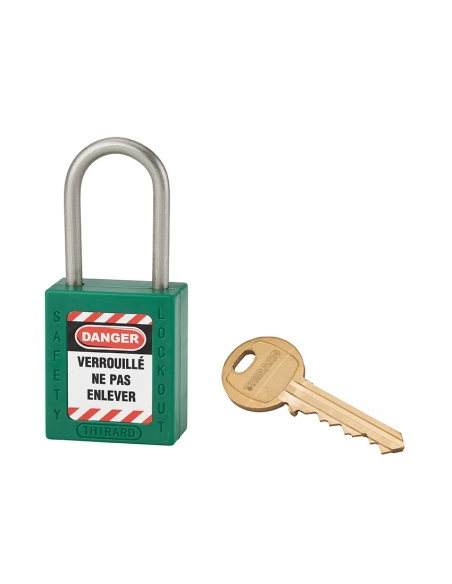 Lucchetto in ABS 38 mm, arco inox Ø 4,76 mm H 38 mm, verde, 1 chiave – THIRARD