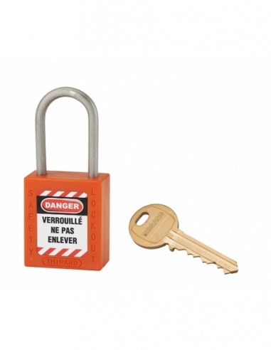 Lucchetto in ABS 38 mm, arco inox Ø 4,76 mm H 38 mm, arancione, 1 chiave – THIRARD
