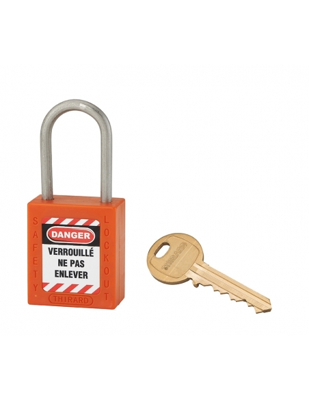 Lucchetto in ABS 38 mm, arco inox Ø 4,76 mm H 38 mm, arancione, 1 chiave – THIRARD