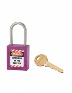 Lucchetto in ABS 38 mm, arco inox Ø 4,76 mm H 38 mm, viola, 1 chiave – THIRARD