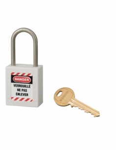 Lucchetto in ABS 38 mm, arco inox Ø 4,76 mm H 38 mm, bianco, 1 chiave – THIRARD