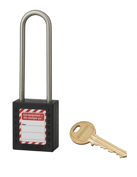 Lucchetto in ABS 38 mm, arco alto inox Ø 4,76 mm H 76 mm, nero, 1 chiave – THIRARD