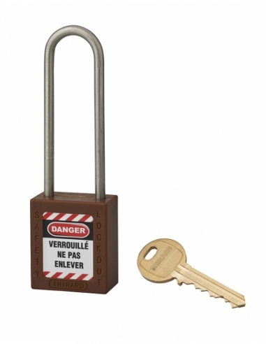 Lucchetto in ABS 38 mm, arco alto inox Ø 4,76 mm H 76 mm, marrone, 1 chiave – THIRARD