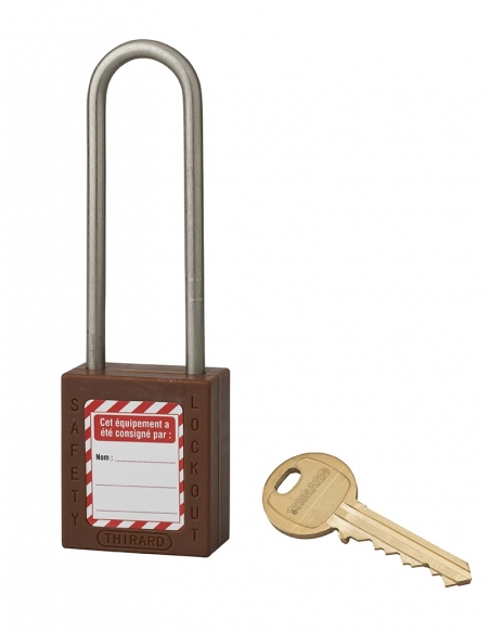 Lucchetto in ABS 38 mm, arco alto inox Ø 4,76 mm H 76 mm, marrone, 1 chiave – THIRARD