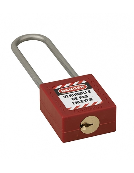 Lucchetto LOTO in ABS 38 mm, arco alto inox H 76 mm Ø 4,76 mm, rosso, 1 chiave – THIRARD
