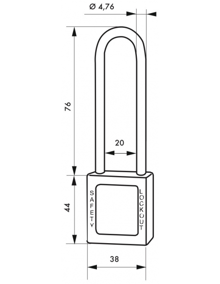 Lucchetto LOTO in ABS 38 mm, arco alto inox H 76 mm Ø 4,76 mm, rosso, 1 chiave – THIRARD