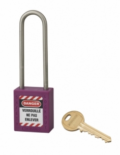 Lucchetto LOTO in ABS 38 mm, arco alto inox H 76 mm Ø 4,76 mm, viola, 1 chiave – THIRARD