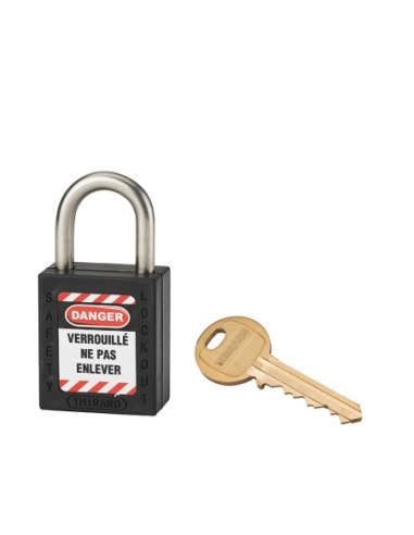 Lucchetto LOTO in ABS 38 mm, arco inox H 25 mm Ø 6 mm, nero, 1 chiave – THIRARD