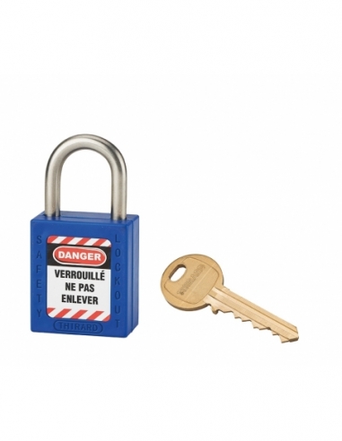 Lucchetto LOTO in ABS 38 mm, arco inox H 25 mm Ø 6 mm, blu, 1 chiave – THIRARD