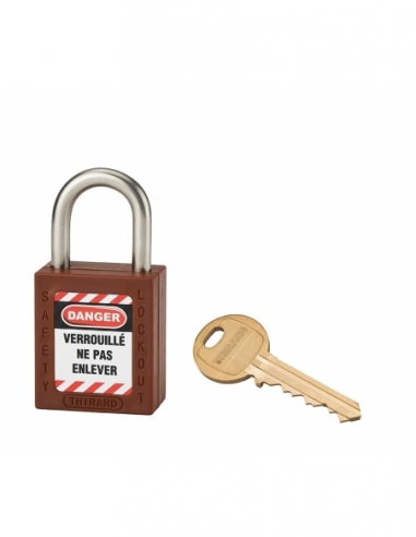 Lucchetto LOTO in ABS 38 mm, arco inox H 25 mm Ø 6 mm, marrone, 1 chiave – THIRARD