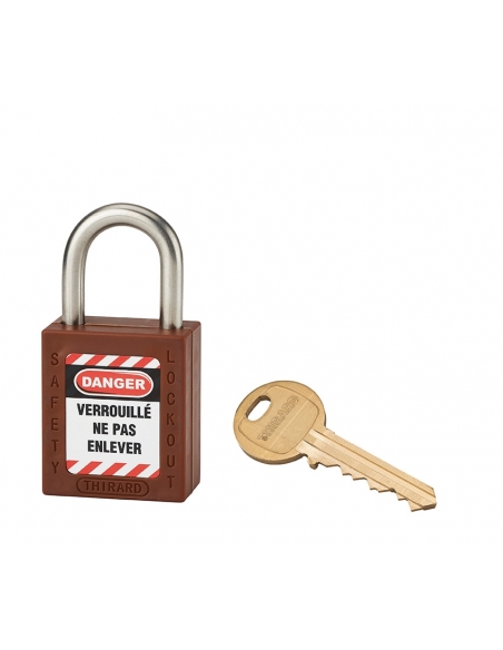 Lucchetto LOTO in ABS 38 mm, arco inox H 25 mm Ø 6 mm, marrone, 1 chiave – THIRARD
