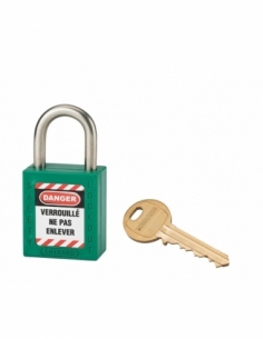 Lucchetto LOTO in ABS 38 mm, arco inox H 25 mm Ø 6 mm, verde, 1 chiave – THIRARD