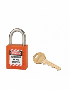 Lucchetto LOTO in ABS 38 mm, arco inox H 25 mm Ø 6 mm, arancione, 1 chiave – THIRARD