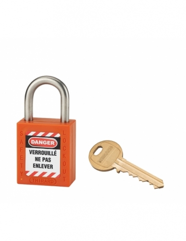 Lucchetto LOTO in ABS 38 mm, arco inox H 25 mm Ø 6 mm, arancione, 1 chiave – THIRARD