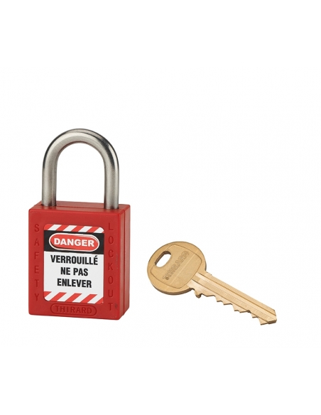 Lucchetto LOTO in ABS 38 mm, arco inox H 25 mm Ø 6 mm, rosso, 1 chiave – THIRARD
