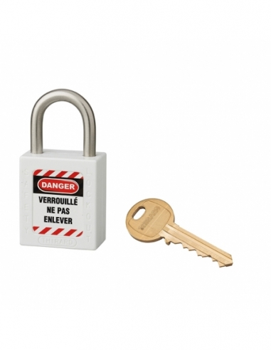 Lucchetto LOTO in ABS 38 mm, arco inox H 25 mm Ø 6 mm, bianco, 1 chiave – THIRARD