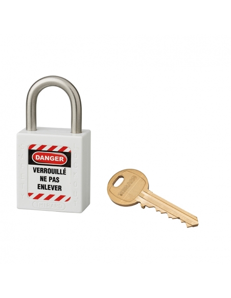 Lucchetto LOTO in ABS 38 mm, arco inox H 25 mm Ø 6 mm, bianco, 1 chiave – THIRARD