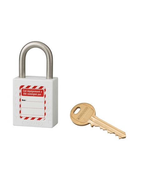 Lucchetto LOTO in ABS 38 mm, arco inox H 25 mm Ø 6 mm, bianco, 1 chiave – THIRARD