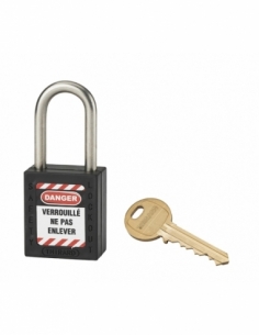Lucchetto LOTO in ABS 38 mm, arco inox H 38 mm Ø 6 mm, nero, 1 chiave – THIRARD