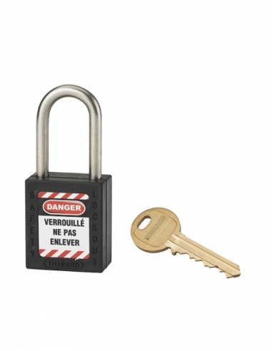 Lucchetto LOTO in ABS 38 mm, arco inox H 38 mm Ø 6 mm, nero, 1 chiave – THIRARD