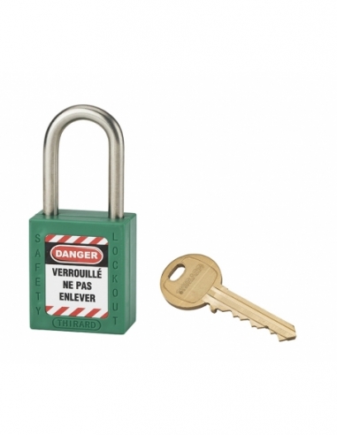 Lucchetto LOTO in ABS 38 mm, arco inox H 38 mm Ø 6 mm, verde, 1 chiave – THIRARD