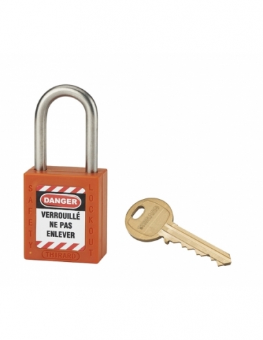 Lucchetto LOTO in ABS 38 mm, arco inox H 38 mm Ø 6 mm, arancione, 1 chiave – THIRARD