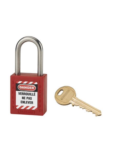 Lucchetto LOTO in ABS 38 mm, arco inox H 38 mm Ø 6 mm, rosso, 1 chiave – THIRARD