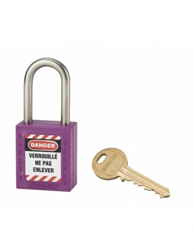 Lucchetto LOTO in ABS 38 mm, arco inox H 38 mm Ø 6 mm, viola, 1 chiave – THIRARD