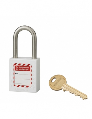 Lucchetto LOTO in ABS 38 mm, arco inox H 38 mm Ø 6 mm, bianco, 1 chiave – THIRARD