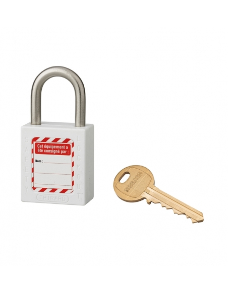 Lucchetto LOTO in ABS 38 mm, arco inox H 38 mm Ø 6 mm, bianco, 1 chiave – THIRARD