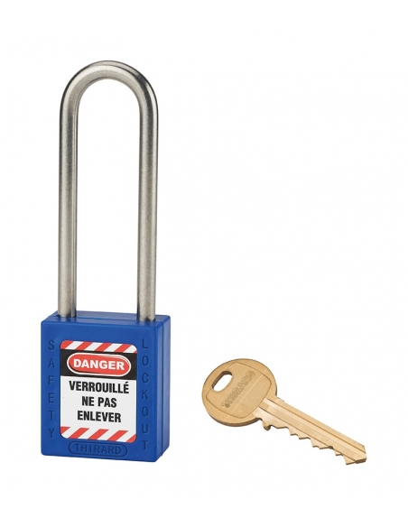 Lucchetto LOTO in ABS 38 mm, arco alto inox H 76 mm Ø 6 mm, blu, 1 chiave – THIRARD