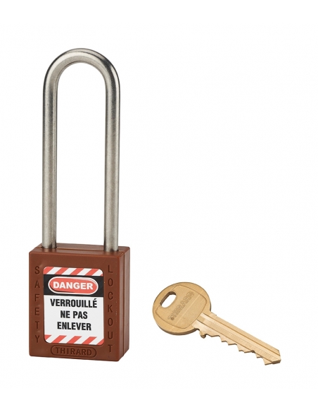 Lucchetto LOTO in ABS 38 mm, arco alto inox H 76 mm Ø 6 mm, marrone, 1 chiave – THIRARD