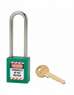 Lucchetto LOTO in ABS 38 mm, arco alto inox H 76 mm Ø 6 mm, verde, 1 chiave – THIRARD