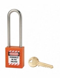 Lucchetto LOTO in ABS 38 mm, arco alto inox H 76 mm Ø 6 mm, arancione, 1 chiave – THIRARD